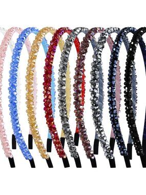 10 Pack Rhinestone Headbands - Sparkly Beaded Headbands with Crystal, Glitter Rh